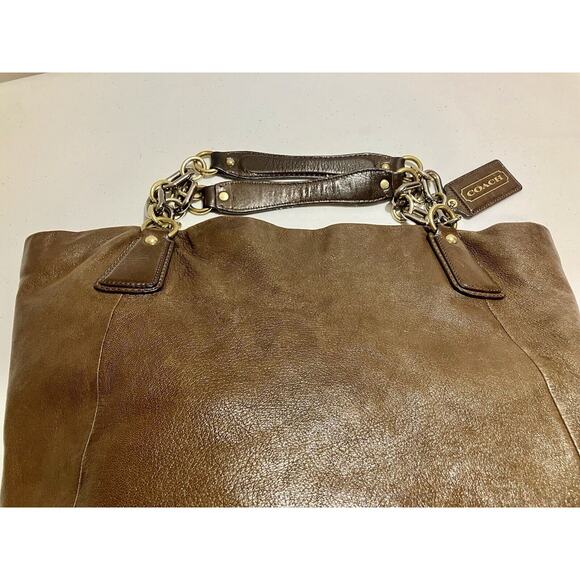Coach Kristin XL Brown Leather Gold Link Chain Tote Bag Vintage Y2K - Picture 9 of 14